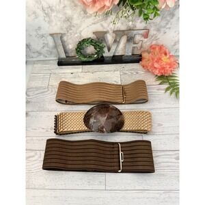 Vintage Charmant Beverly Hills Set Of 3 Stretch 30" Belts with 3" Shell Buckle